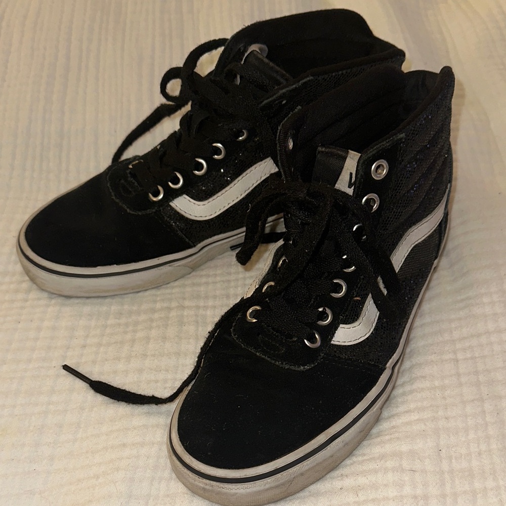 Vans Old School Size 7.5 Women’s Black Glitter Hi Tops EUC